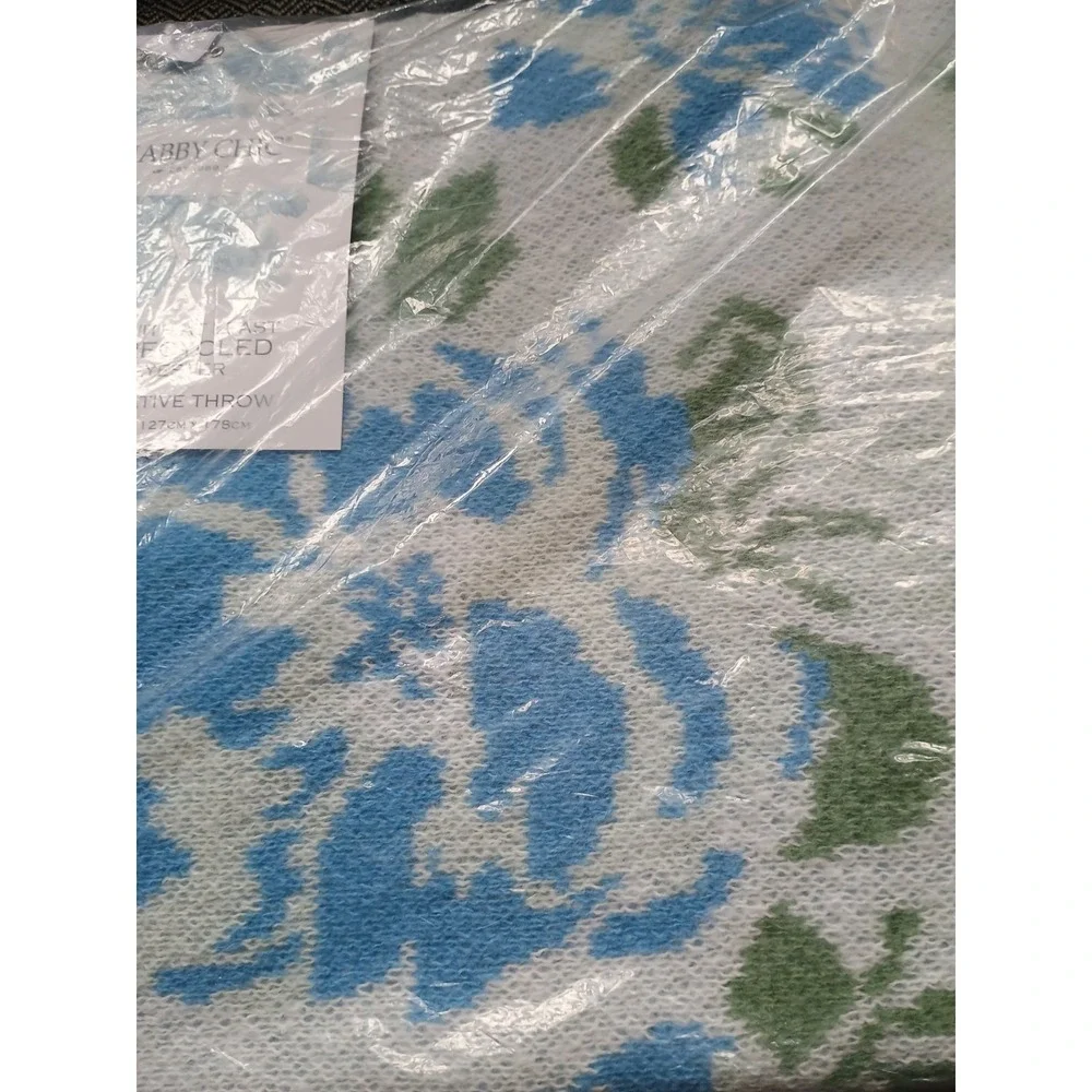 NWT Shabby Chic Knit‎ Throw Blanket Blue Floral 50x70 Cottagecore Flowers Rose